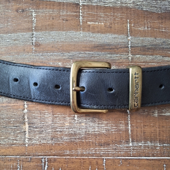 Carhartt Men's Genuine Leather Belt #2200 Dress Jeans Black 44 Gold Color Buckle - Picture 1 of 9